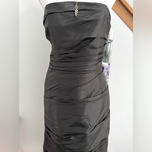 WTOO by Watters & Watters Black Ruched Strapless Wedding Cocktail Dress Size10 - Picture 2 of 9